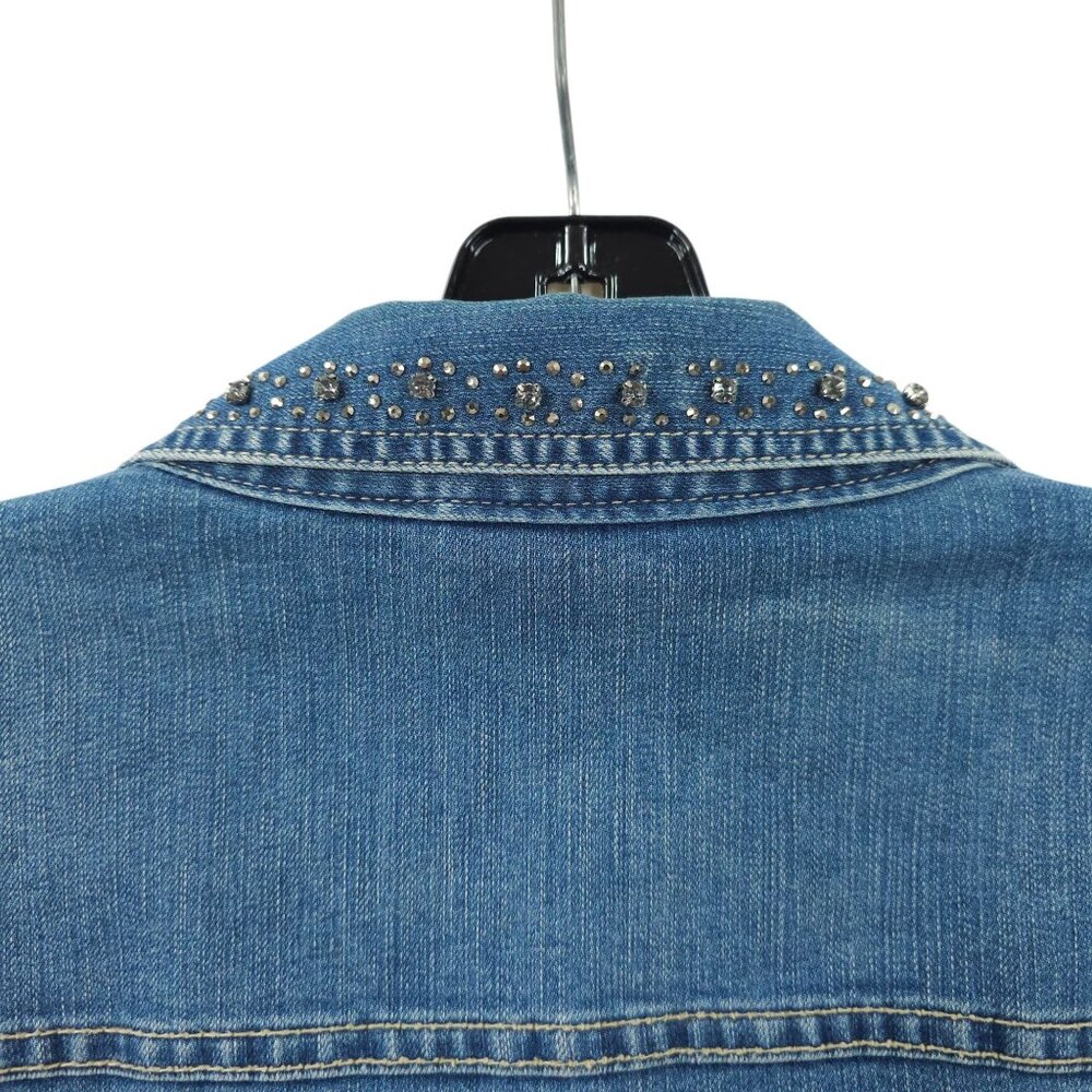 Chicos Platinum Denim Western Jacket Womens 2 US L/12 Rhinestones Long Sleeve - Picture 10 of 16